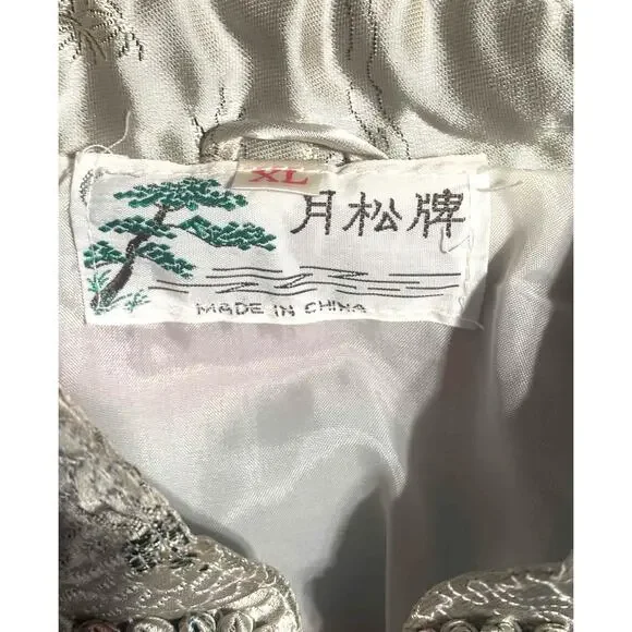 Vtg Gold Asian Satin Brocade Long Cheongsam Robe Jacket Embroidered Floral Sz XL - Picture 13 of 13